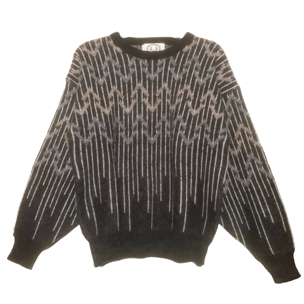 Vintage Wool Blend Oversized Crew Neck Grandpa sweater gray tan Medium